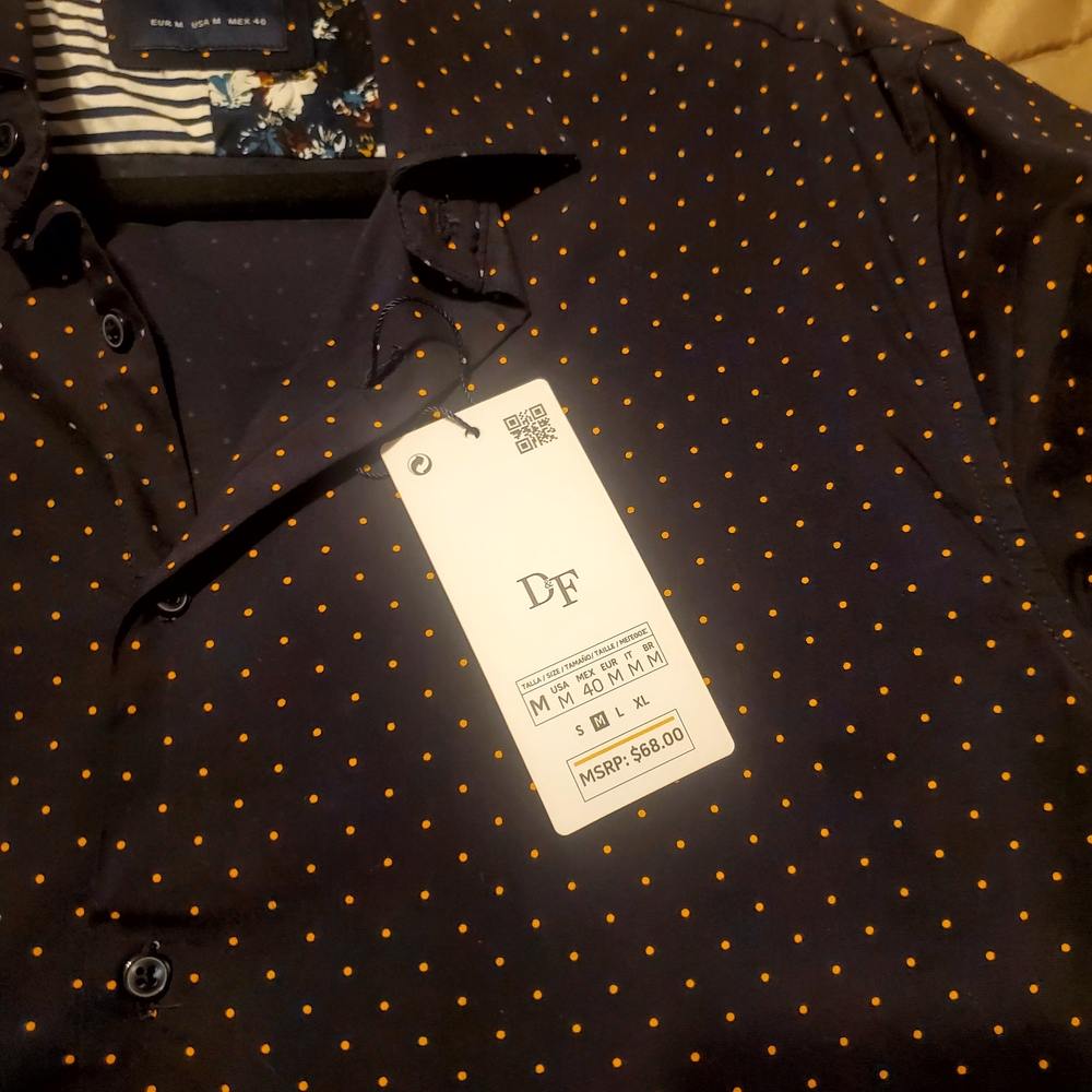 Mens Navy Polka Dot Dress Shirt - Picture 3 of 7